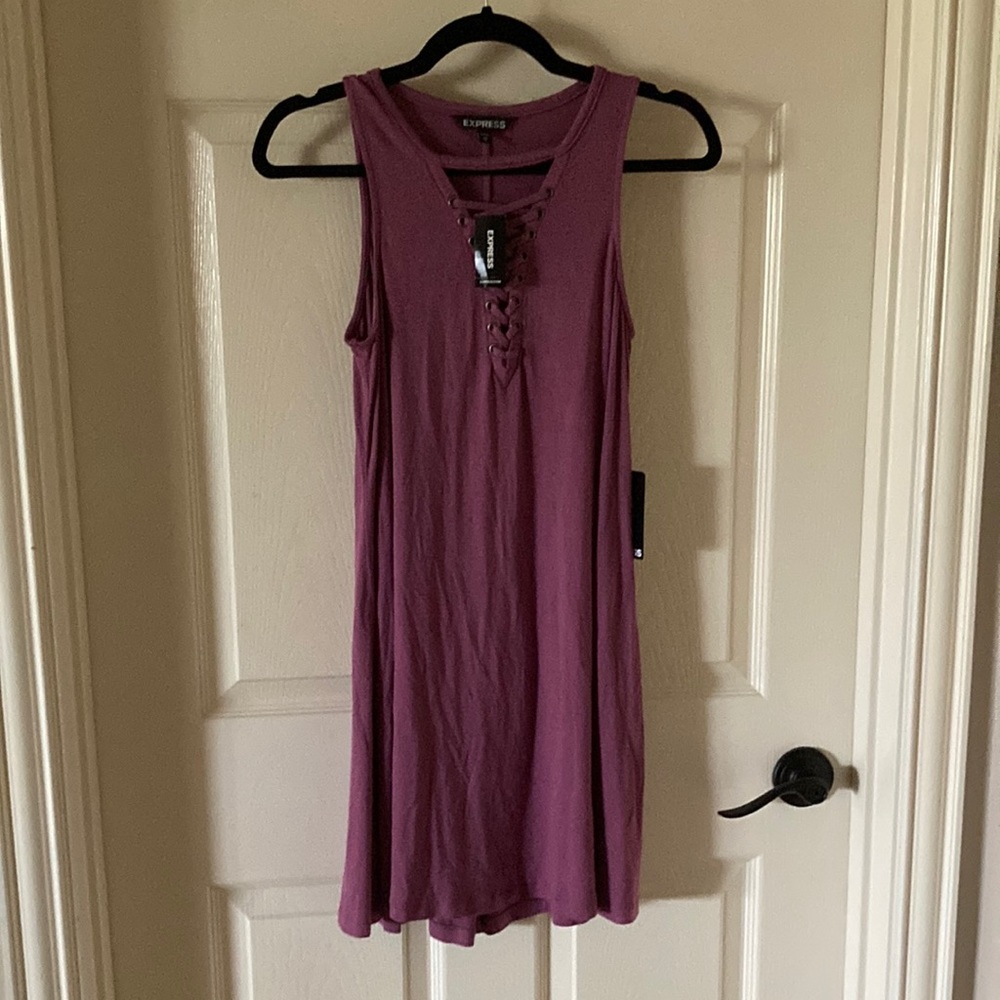 New Express Trapeze Skater Mini Dress Purple Soft Size XS Criss Cross Flowy NWT